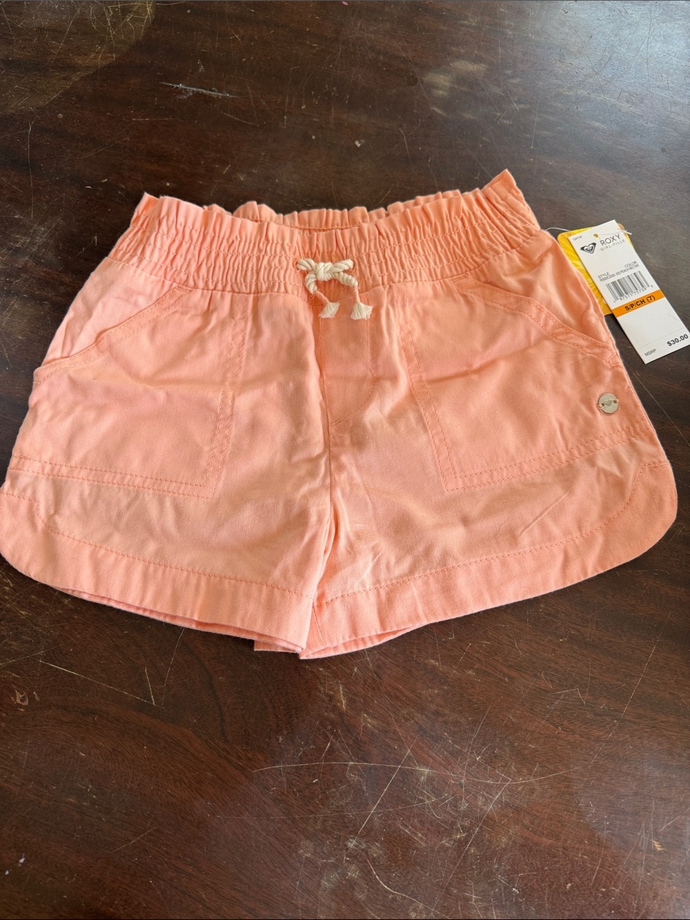 Roxy Peach Girls Drawstring Casual Shorts size 7
